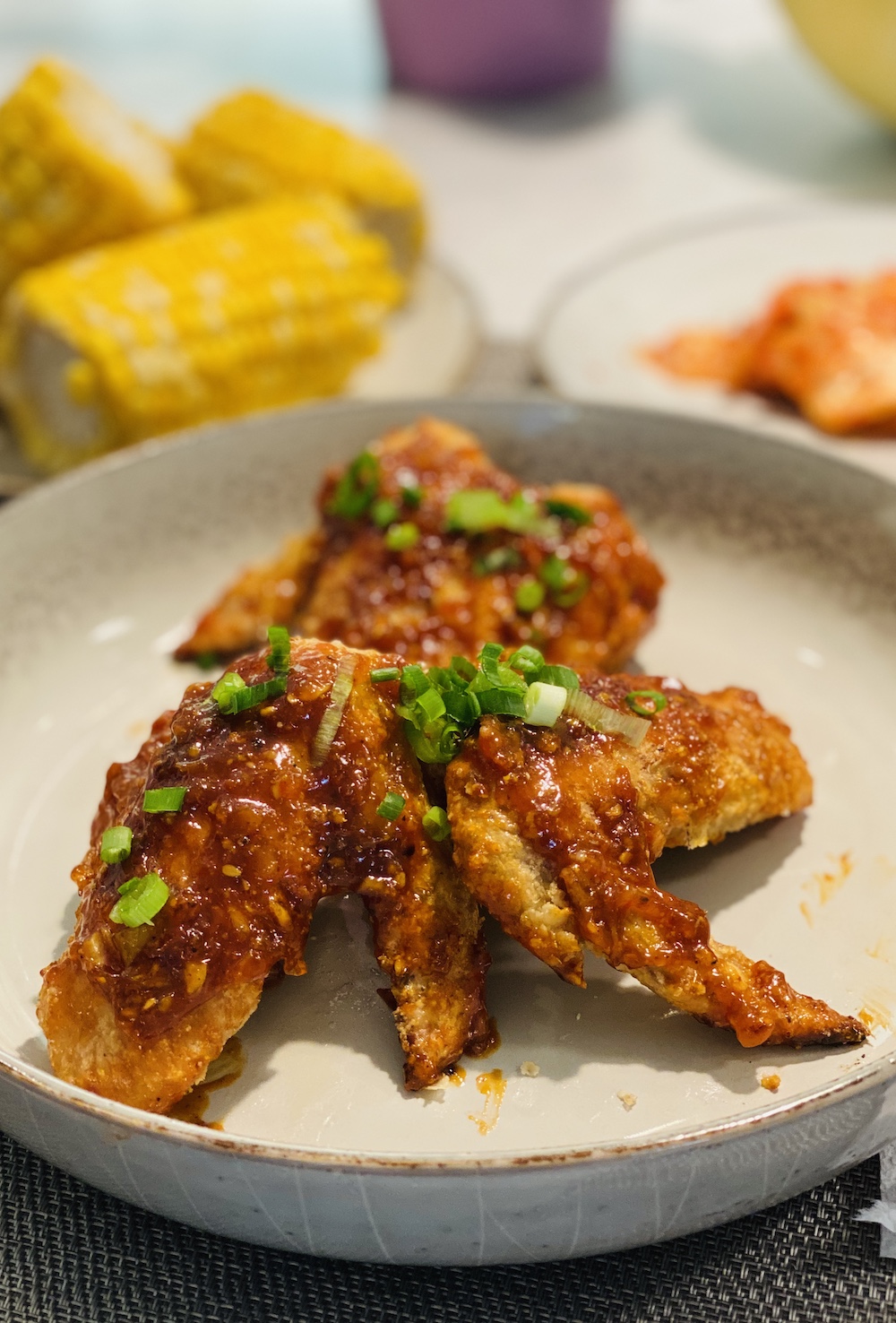 Air fryer Korean fried chicken plated