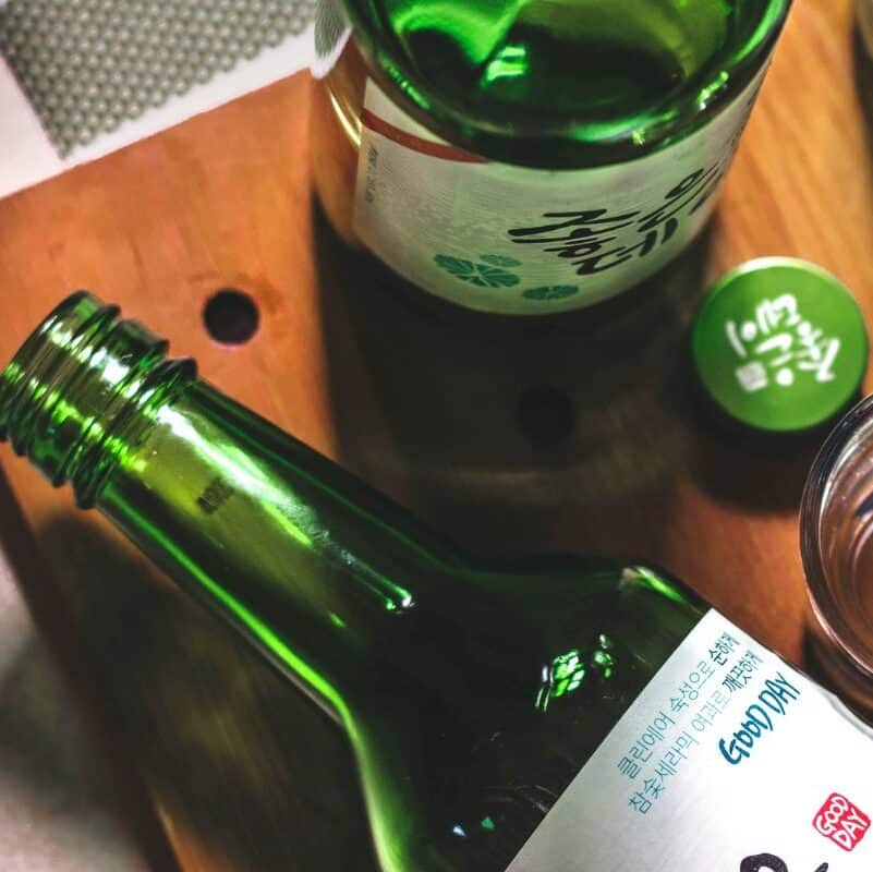 Korean drinking culture with soju bootles