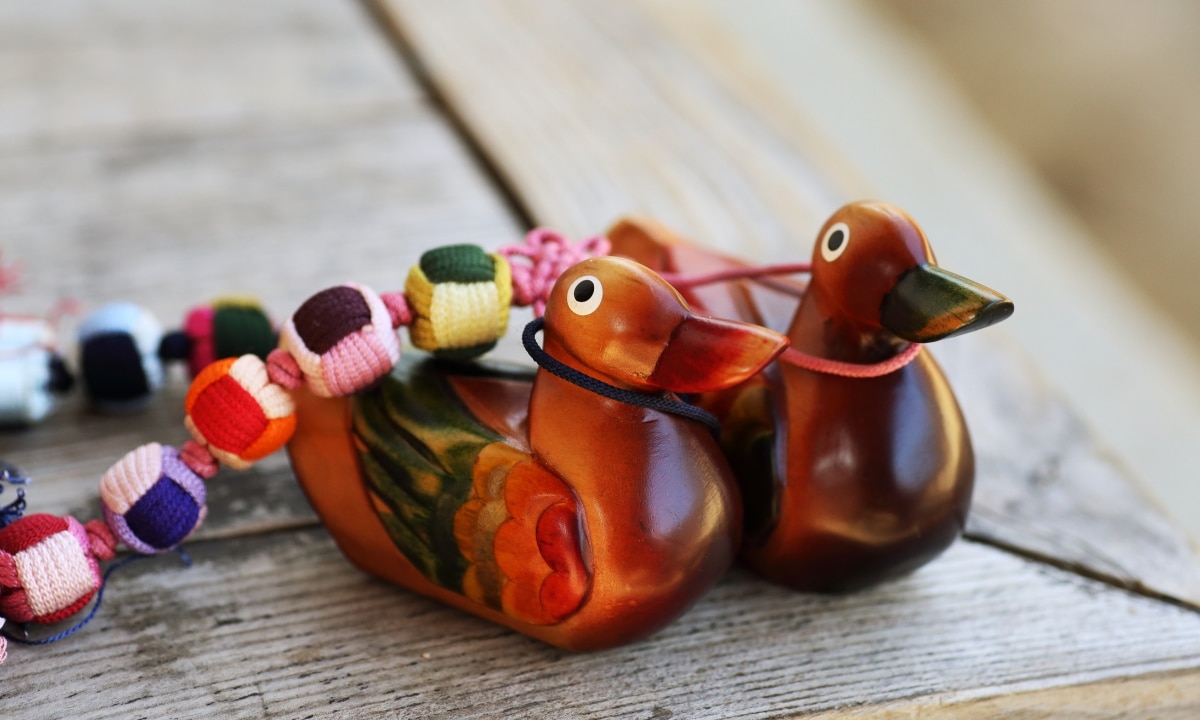 Traditional wooden ducks used in Korean weddings as symbols of fidelity.