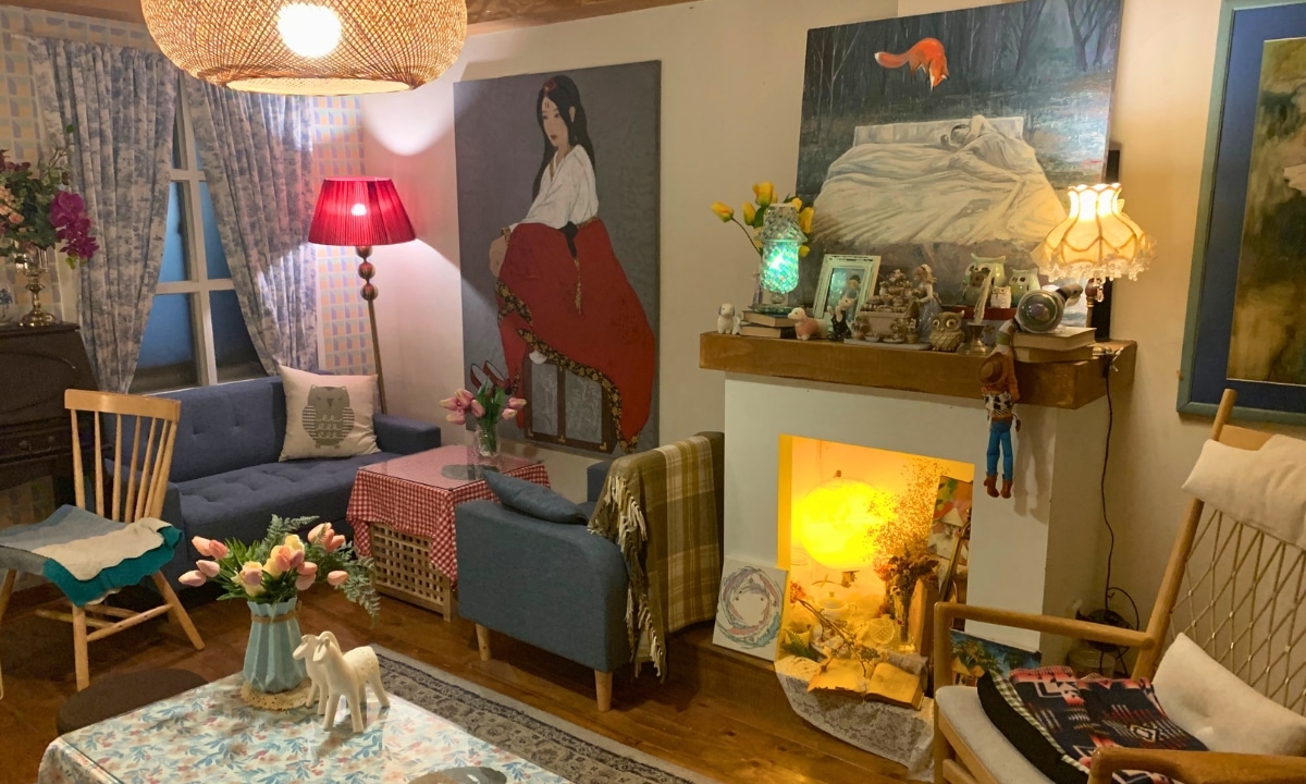 A cozy interior of a vintage-style café near Jukdo Market in Pohang.