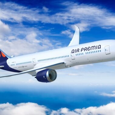 A modern Air Premia jet flying above the clouds, representing South Korea’s growing mid- to long-haul airlines market.