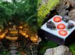 Stone path with lanterns leading to Cheongsudang, a photogenic hanok cafe in Seoul.